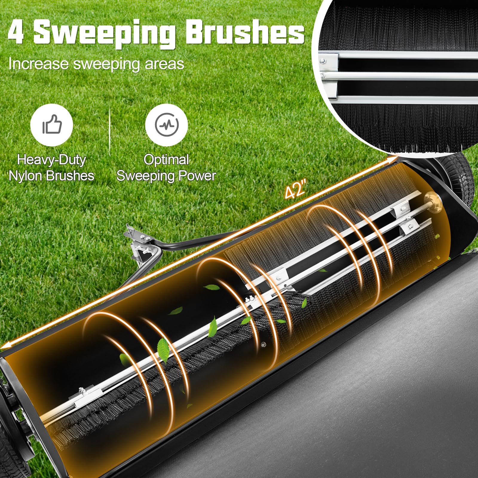 Lawn Sweeper Tow Behind with Large-Capacity Hopper Bag