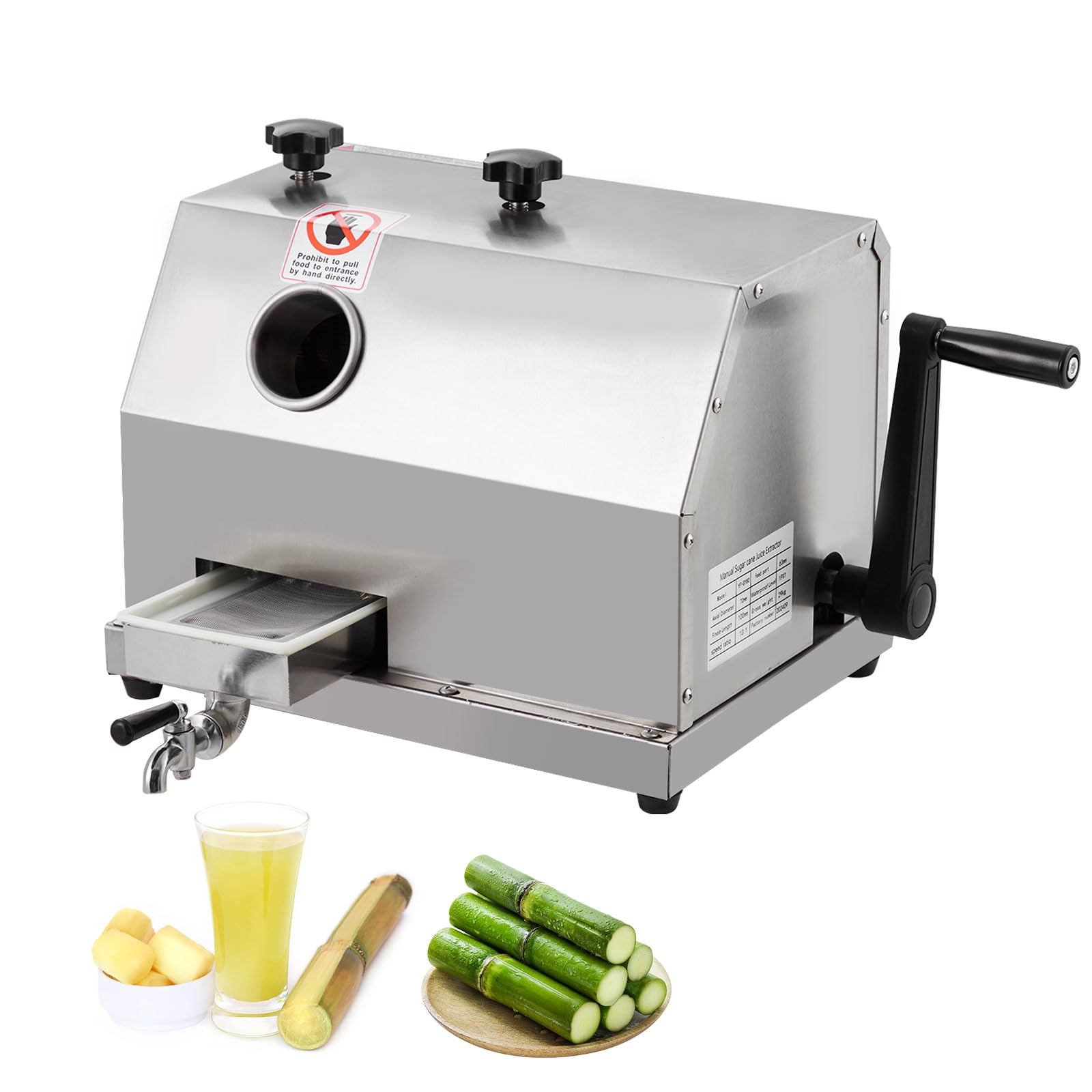 Manual Sugar Cane Juicer Machine, Sugar Cane Press with 3 Stainless Steel Drums and 2.4-inch Large Inlet, Sugarcane Juice Machine with 110LBS/H, Suitable for Home/Commercial Use