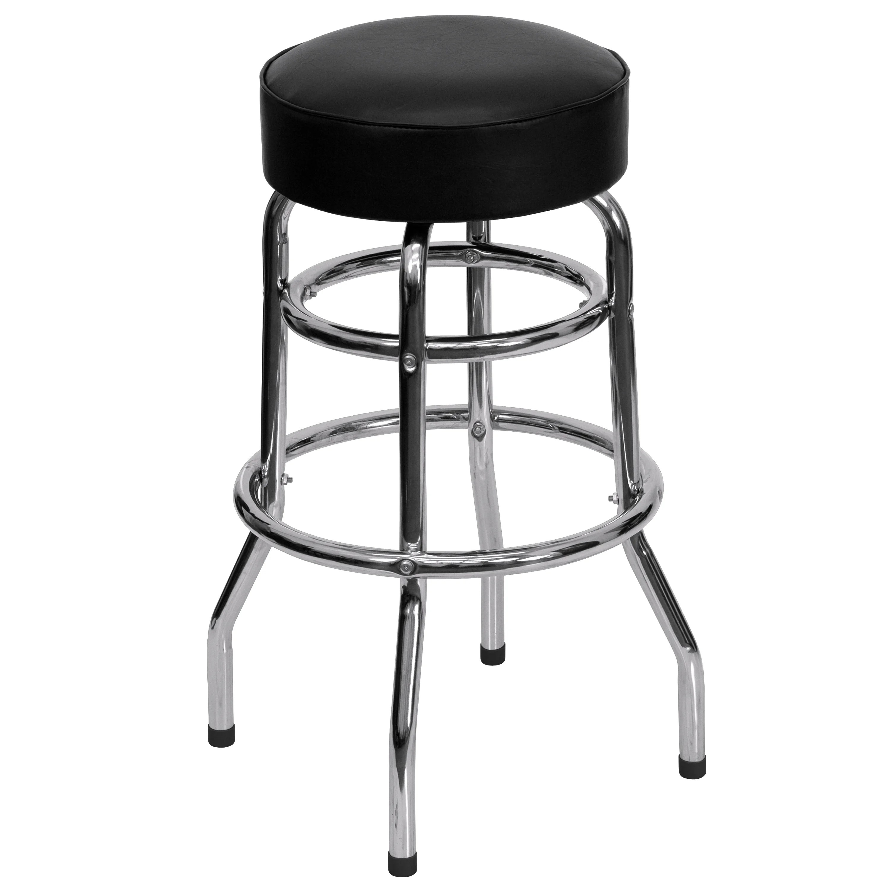 Flash Furniture Bruno Double Ring Chrome Barstool with Black Seat