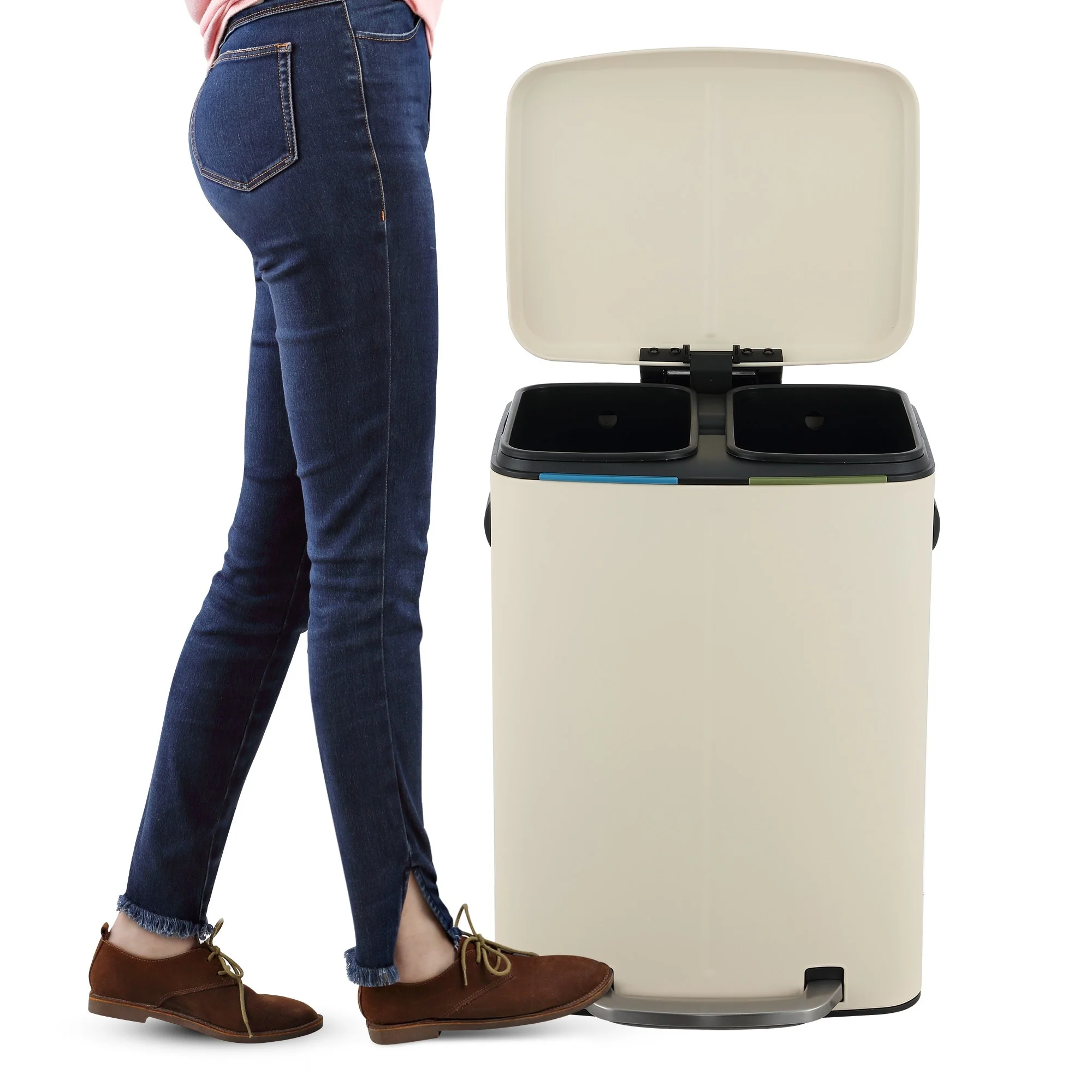 happimess 10.6-Gallon Double Bucket Trash Can with Soft Close Lid