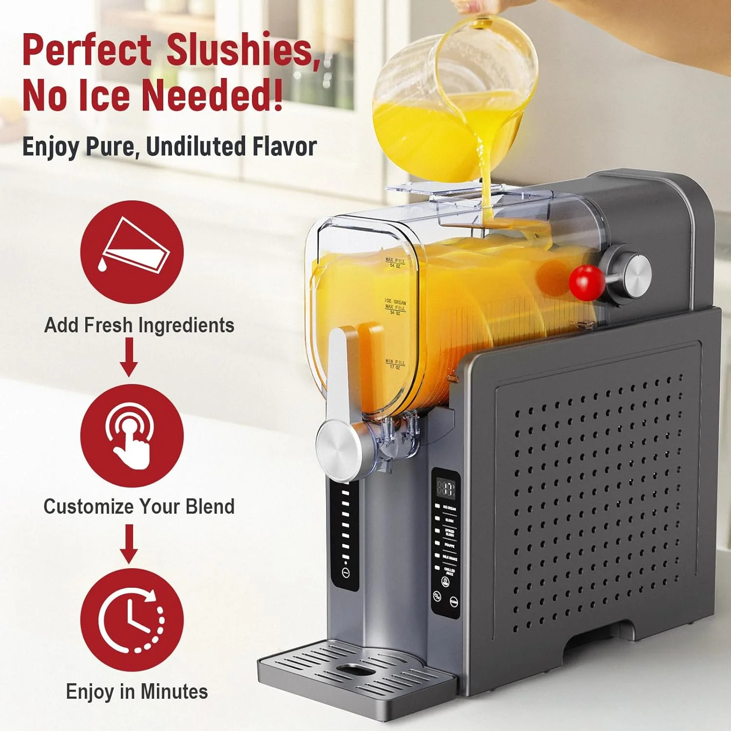 Slushie Machine: No Ice Needed All-in-One Slushy Maker for Home, Real-Time Temp Display, Auto-Clean, 6 Preset | Frozen Margaritas, Cocktails, Frappés, Ice Cream, Smoothies, Milkshakes,Summer Parties