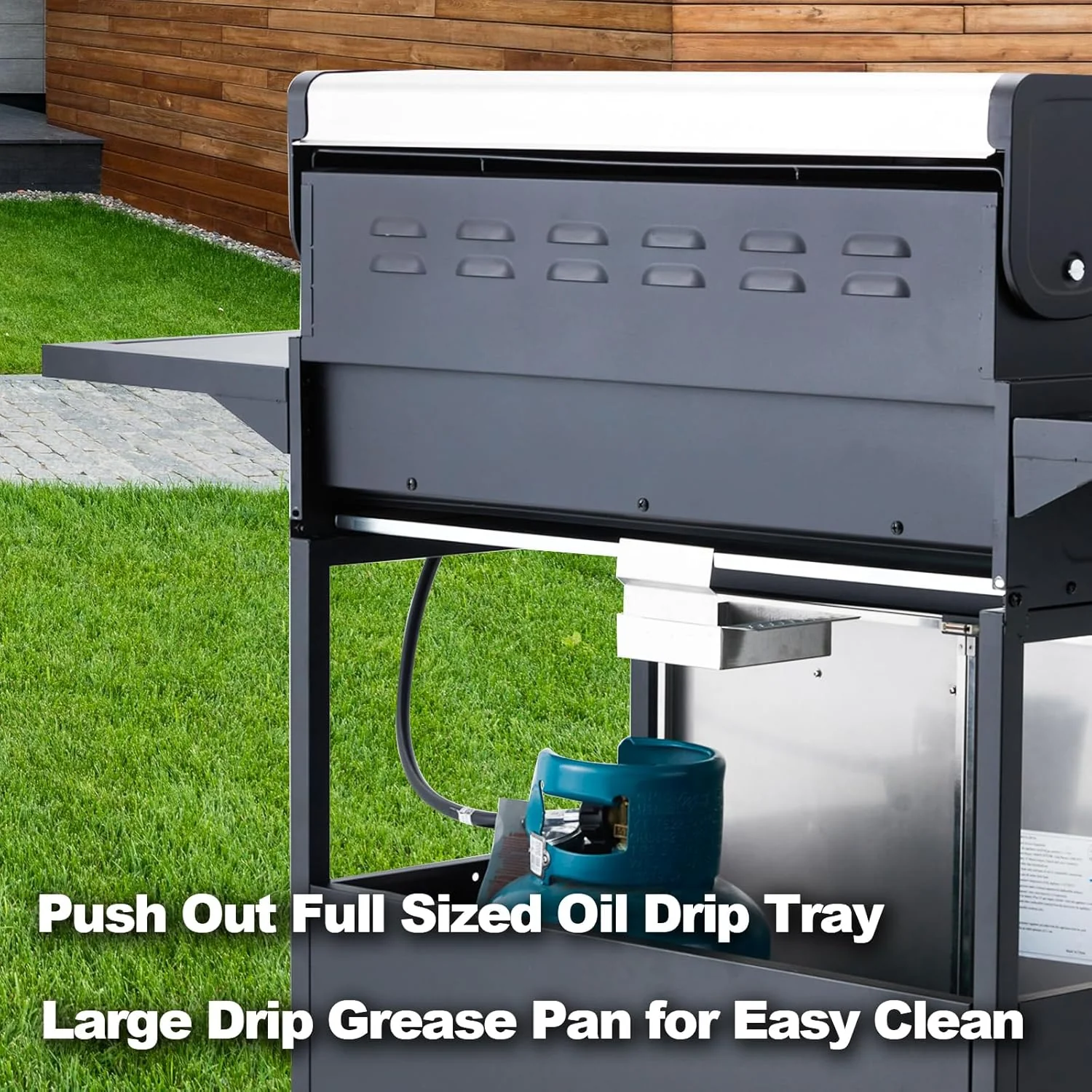 Upgraded 4 Burner BBQ Propane Gas Grill with Cast Iron Grates & Side Stove, 44,000 BTU Stainless Steel Burner Barbecue Grill for Patio, Camping, Outdoor Cooking.