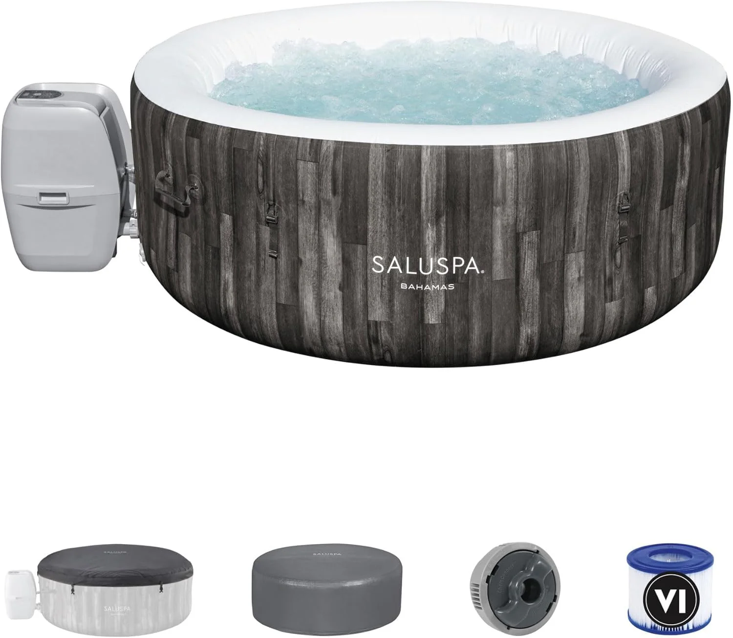 Large Round 2 to 4 Person Inflatable Hot Tub Portable Outdoor Spa with 120 AirJets and EnergySense Cover. Grey
