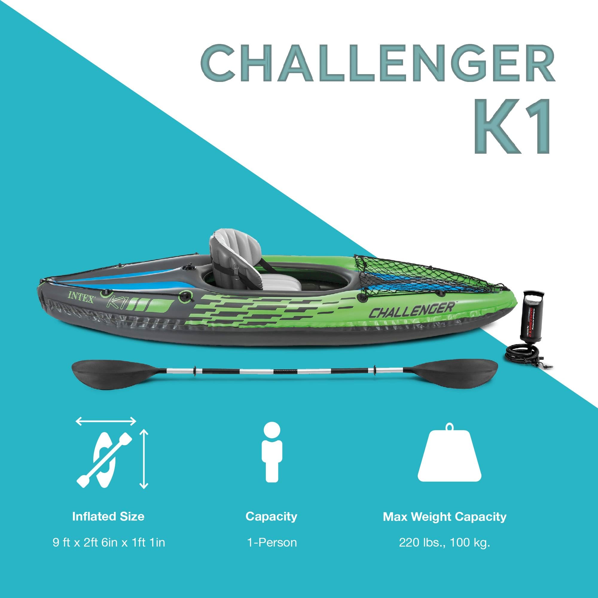 Intex Challenger K1 Inflatable Kayak Set – 1-Person – 220lb Weight Capacity