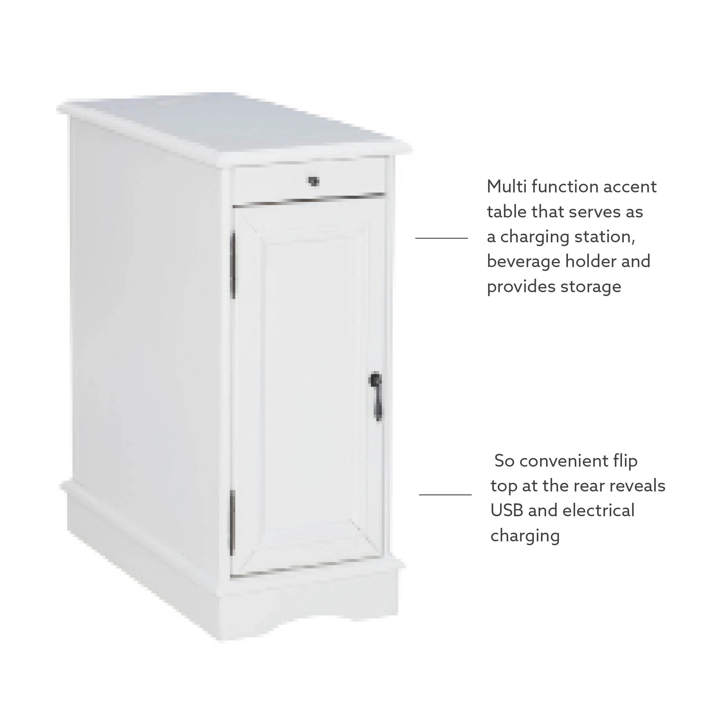 Linon Bartow Wood Multi Function Storage Accent Table Charging Station in White