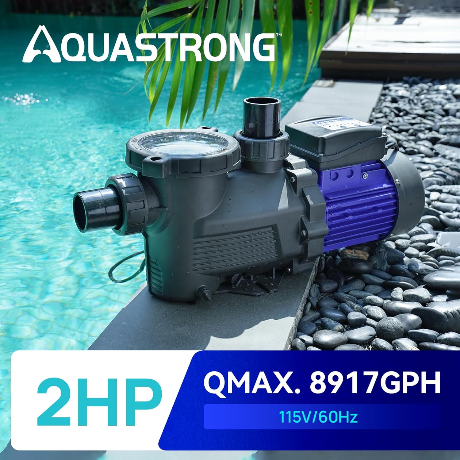 AQUASTRONG In/Above Ground Pool Pump, High Flow (with Timer, 2HP, 8917 GPH, 220V)