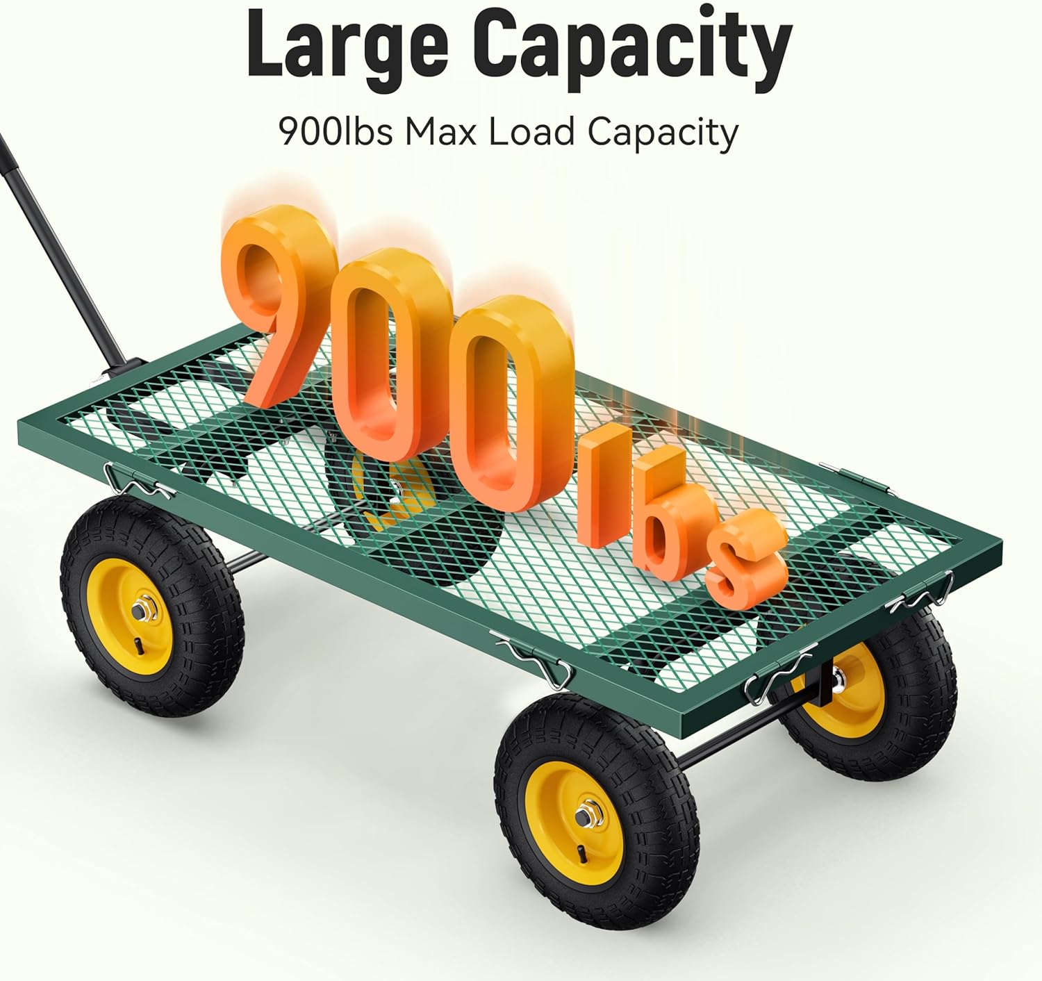 2025 Steel Garden Cart, 2-in-1 1400 lbs Heavy Duty Utility Wagon, with Removable Mesh Sides to Convert into Flatbed, 240° U-Turn 13" Pneumatic Tires Garden Wagon for Farm Yard Lawn Garden Camping