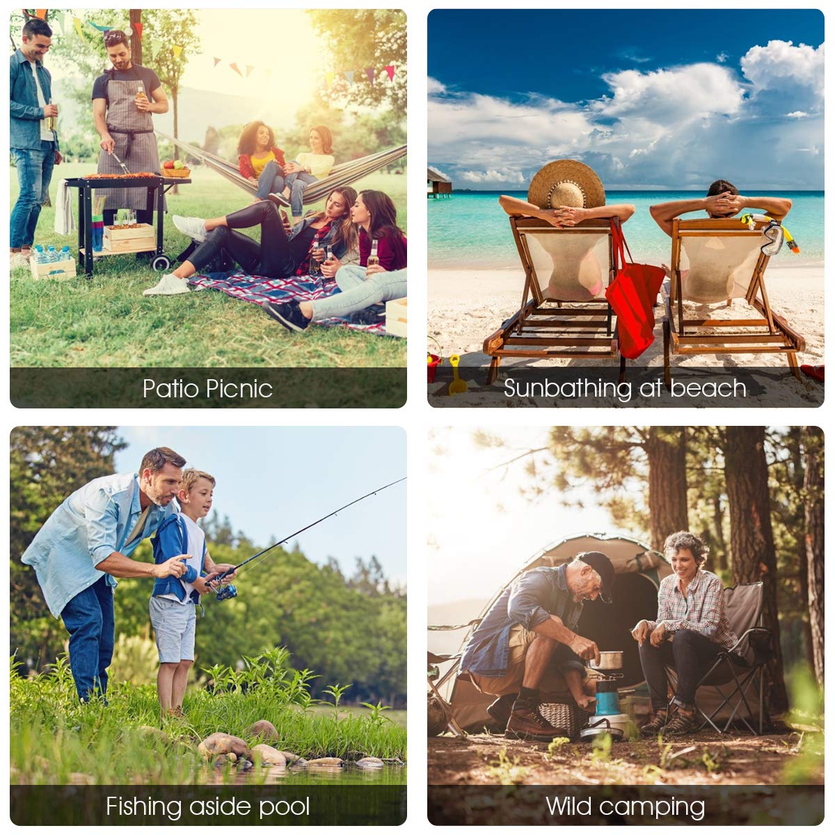 2025 Double Folding Picnic Chairs Umbrella Mini Table Beverage Holder Carrying Bag