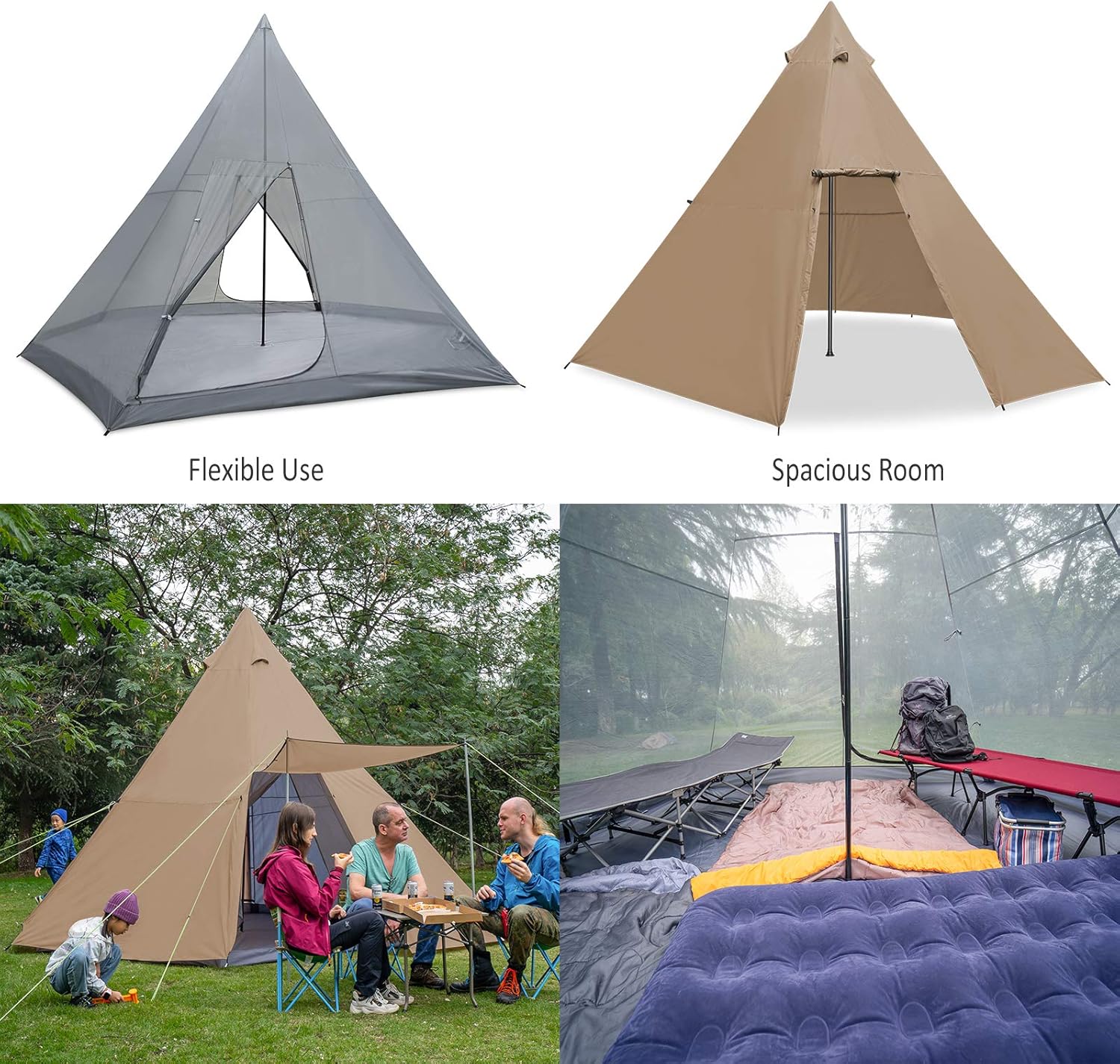 8 Person Waterproof Family Camping Tent Teepee Style Instant Setup