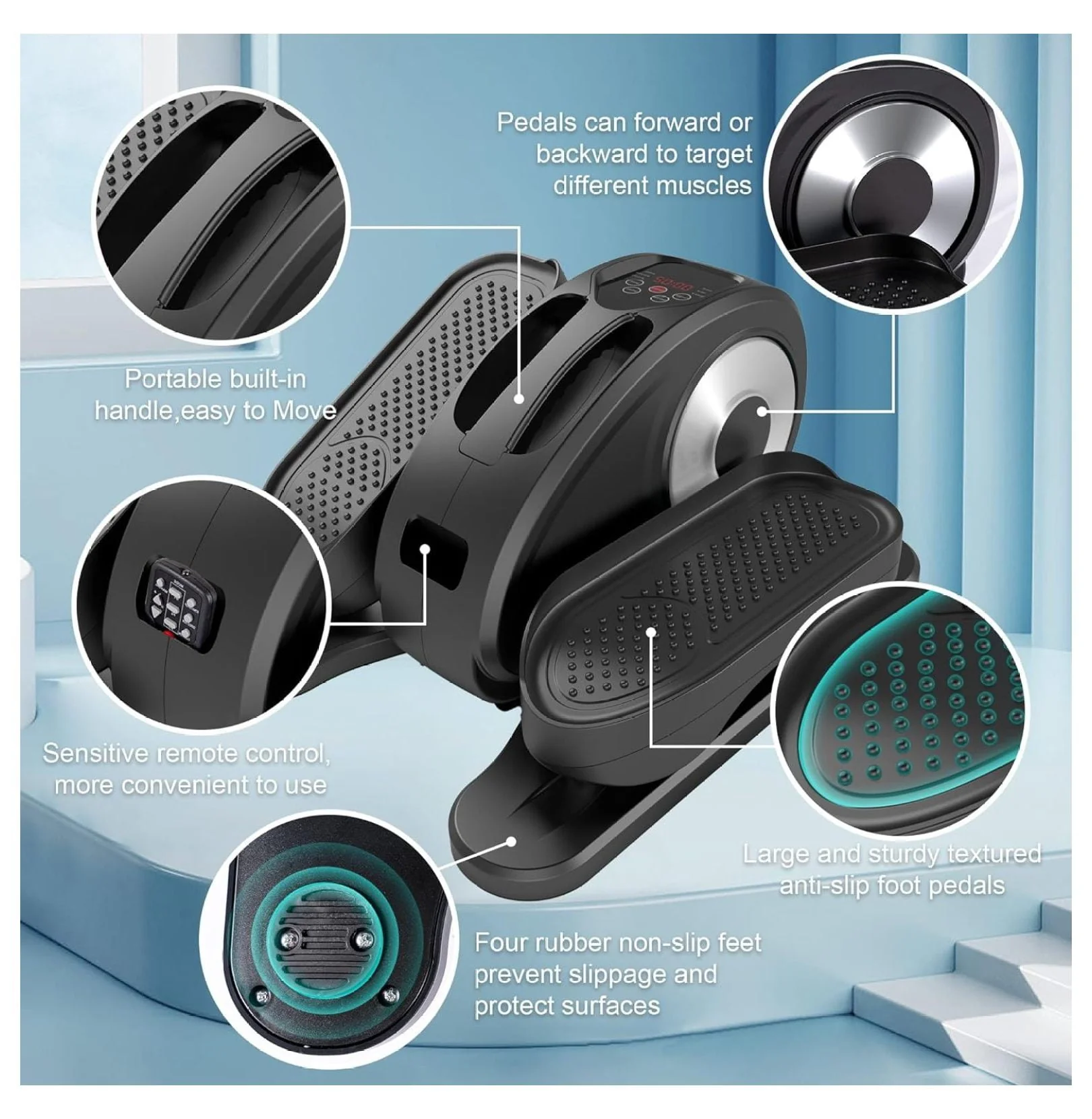 2025 Under Desk Elliptical, Electric Foot Pedal Exerciser, Fully Assembled Seated Elliptical, Compact Portable Elliptical Machine Trainer with Control, Mini Elliptical Leg Exerciser for Home