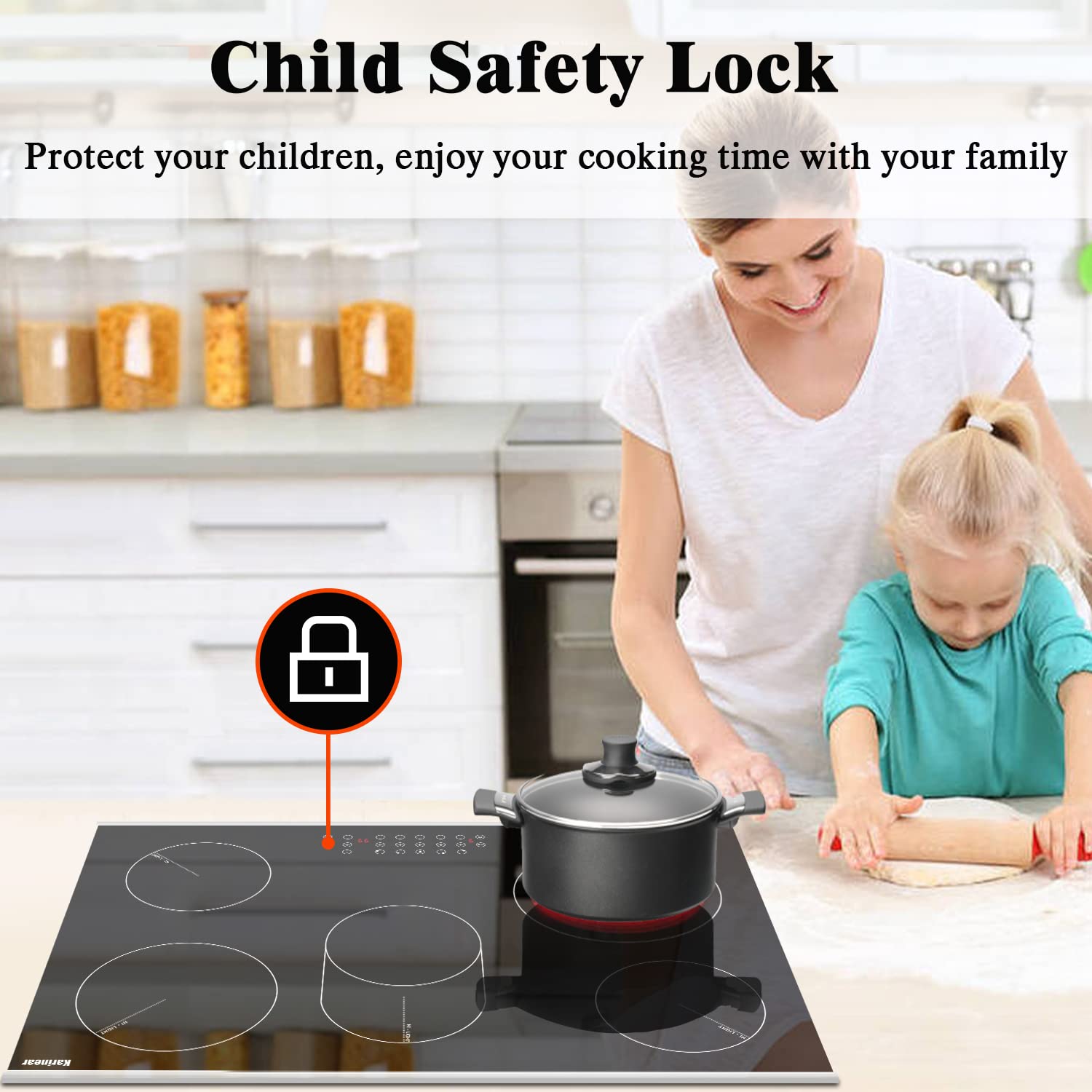 Karinear 8400W 30 Inch Electric Cooktop 5 Burners Ceramic Cooktop, 220-240V, Hard Wire, No Plug