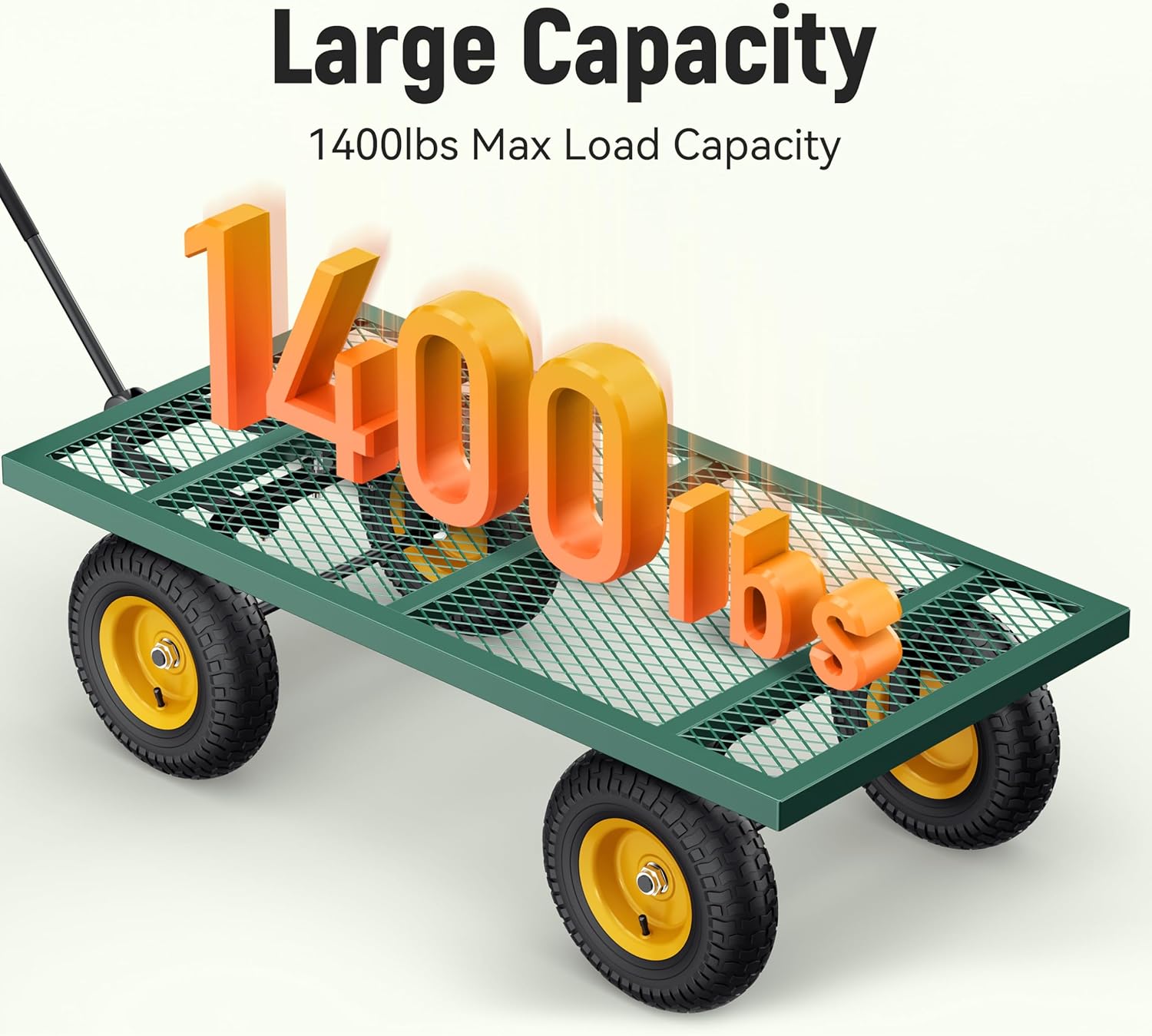 2025 Steel Garden Cart, 2-in-1 1400 lbs Heavy Duty Utility Wagon, with Removable Mesh Sides to Convert into Flatbed, 240° U-Turn 13" Pneumatic Tires Garden Wagon for Farm Yard Lawn Garden Camping