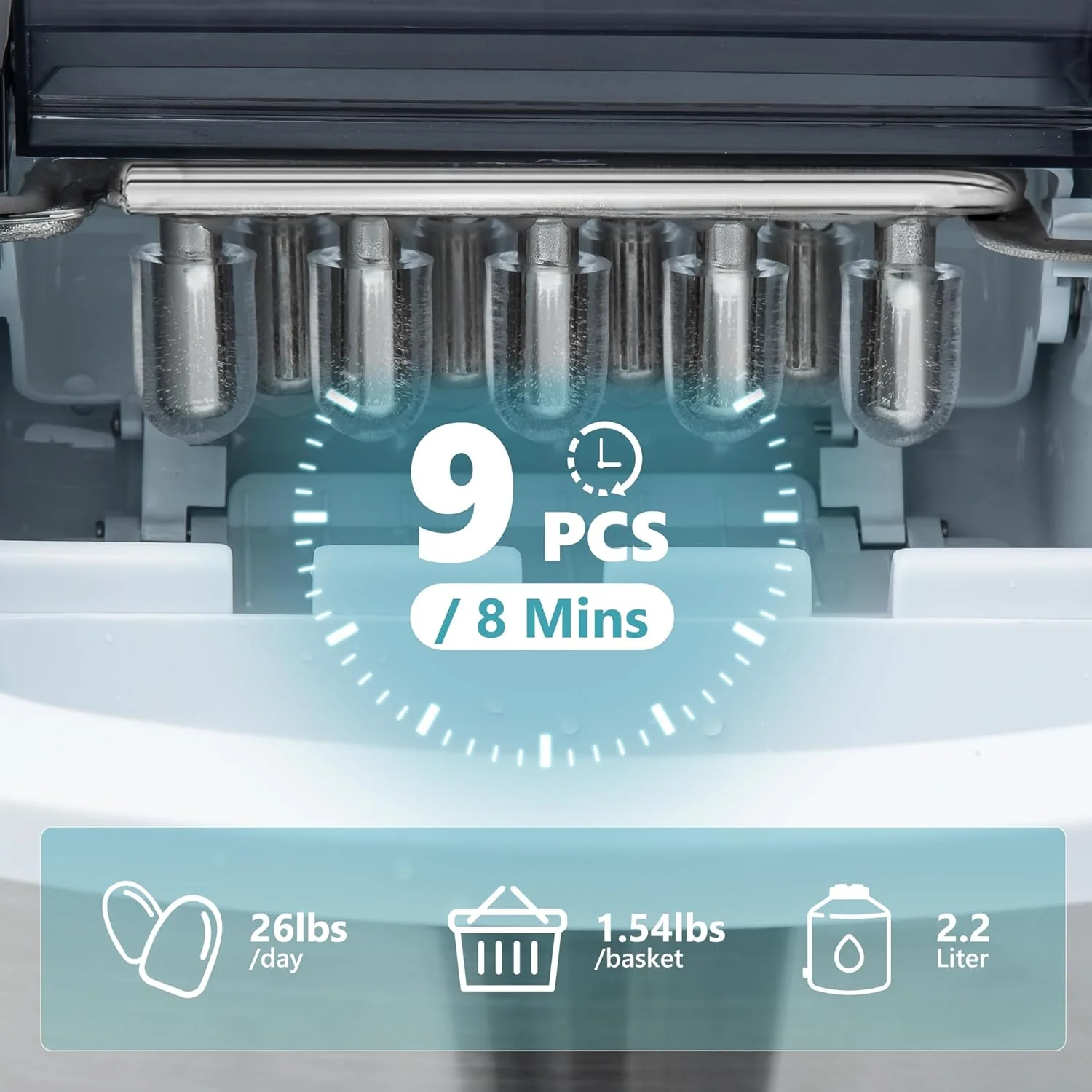 Ice Maker Counter Machine 9 Cubes Ready in 8 Mins