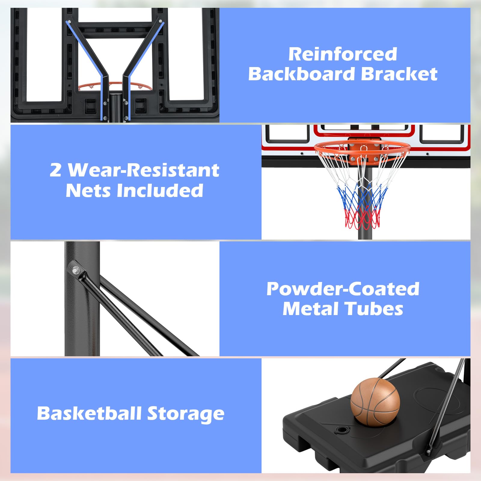Basketball Hoop Outdoor, 7.4-10FT Quickly Height Adjustable Basketball Goal with 44 Inch Shatterproof PC Backboard