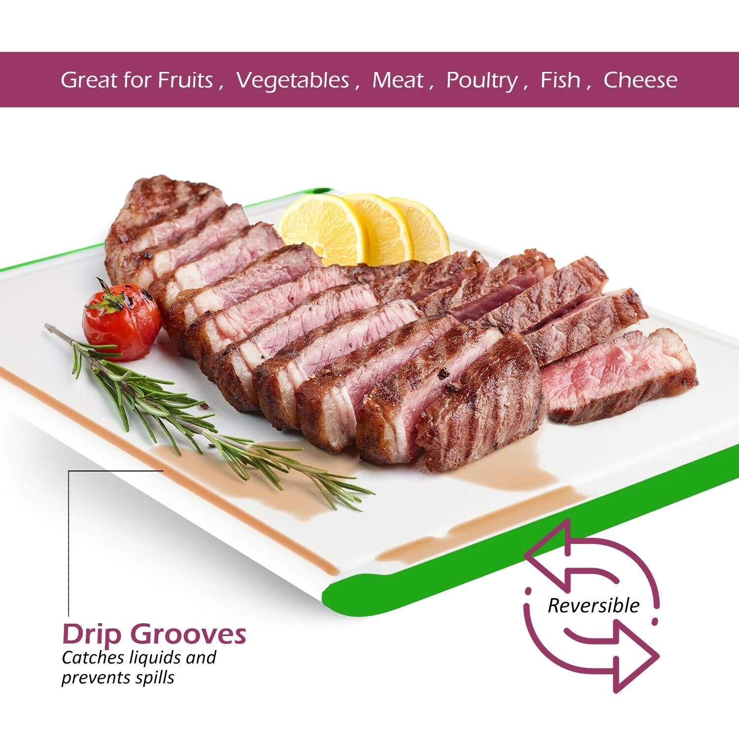 Plastic Cutting Boards - Large 18 x 12 Inch Rubber Cutting Board with Juice Grooves, Non-Slip, Dishwasher Safe Cutting Boards