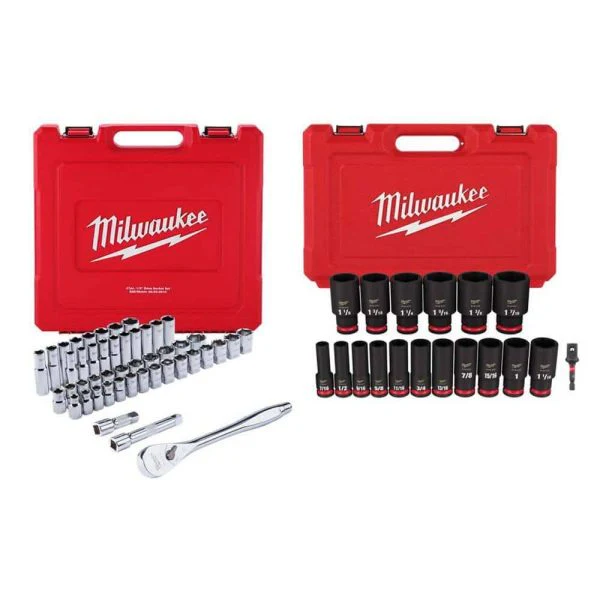 1/2 in. Drive SAE/Metric Ratchet and Socket Mechanics with Shockwave 1/2 in. Drive SAE Impact Socket Set (65-Piece)