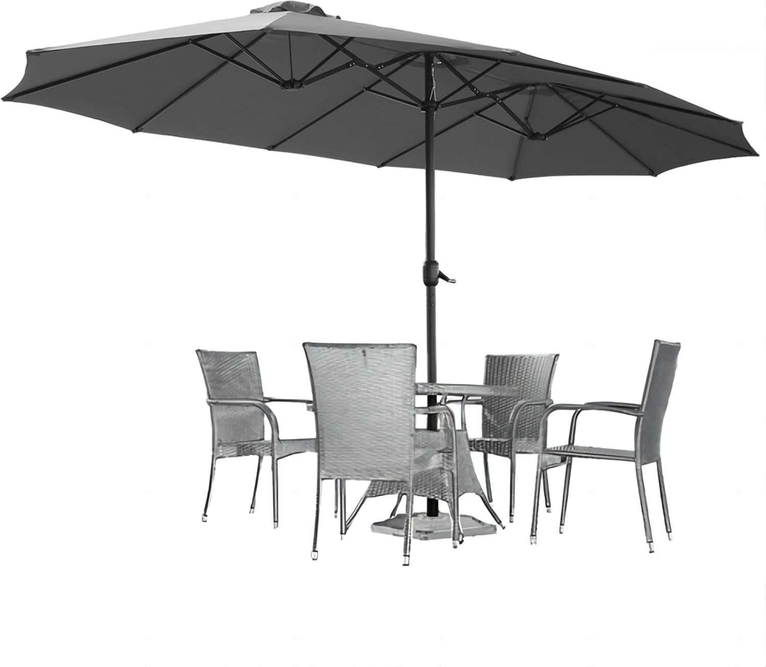15ft Patio Umbrella with Solar Lights, Large Double Umbrella Outdoor, Rectangle 180''x106'' Umbrellas with 156 PCS LED Lights and Crank Handle for Backyard Deck Pool Shade in Black(1.9