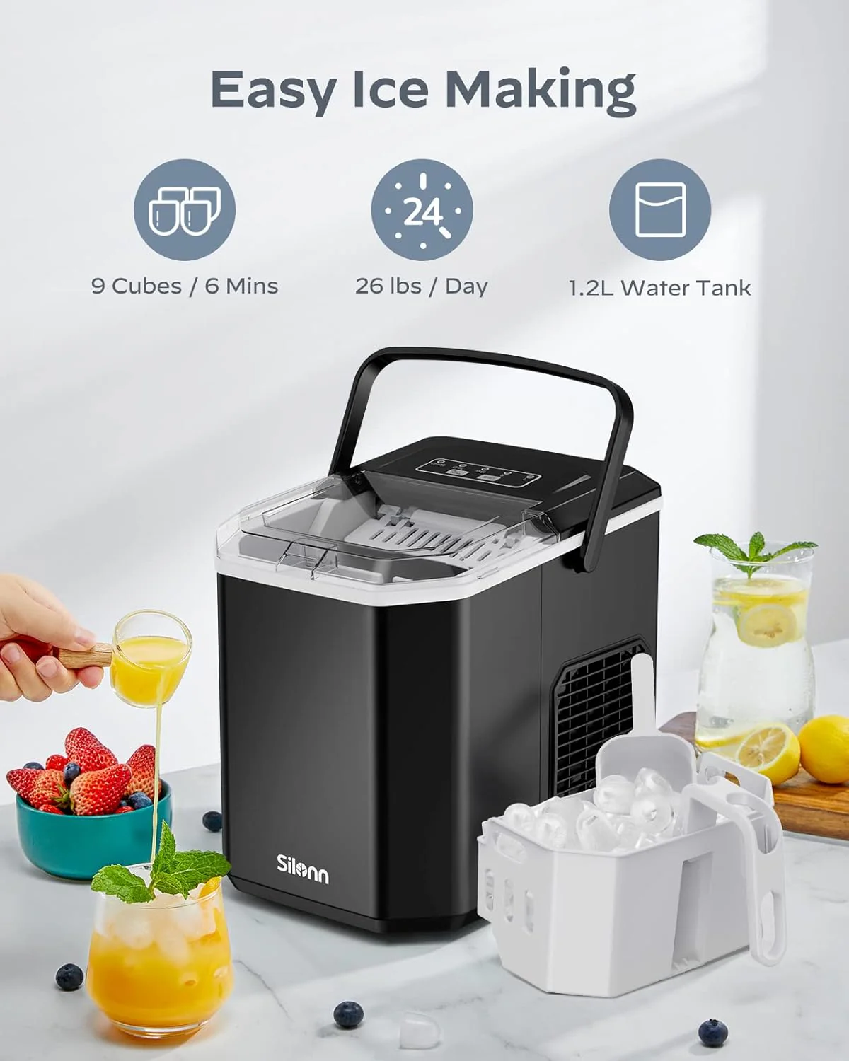 Nugget Ice Maker Countertop Pebble Ice Maker with Soft Chewable Ice