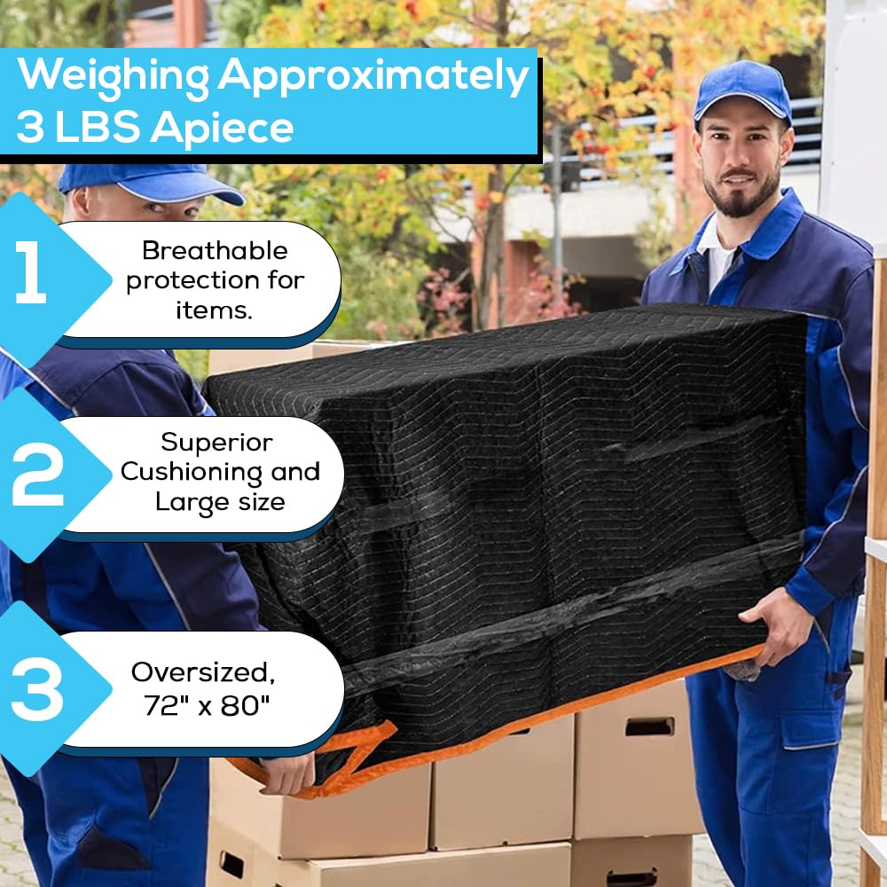 SIMPLI-MAGIC 12 Pack Heavy Duty Padded Moving Blankets, 72” x 80”