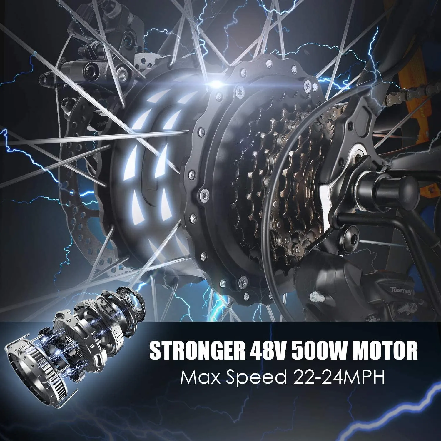 Speedrid Electric Bike 48V 500W Fat Tire Electric Bike Snow Bike 26′′ 4.0, 48V 10Ah Removable Battery and Professional 7 Speed