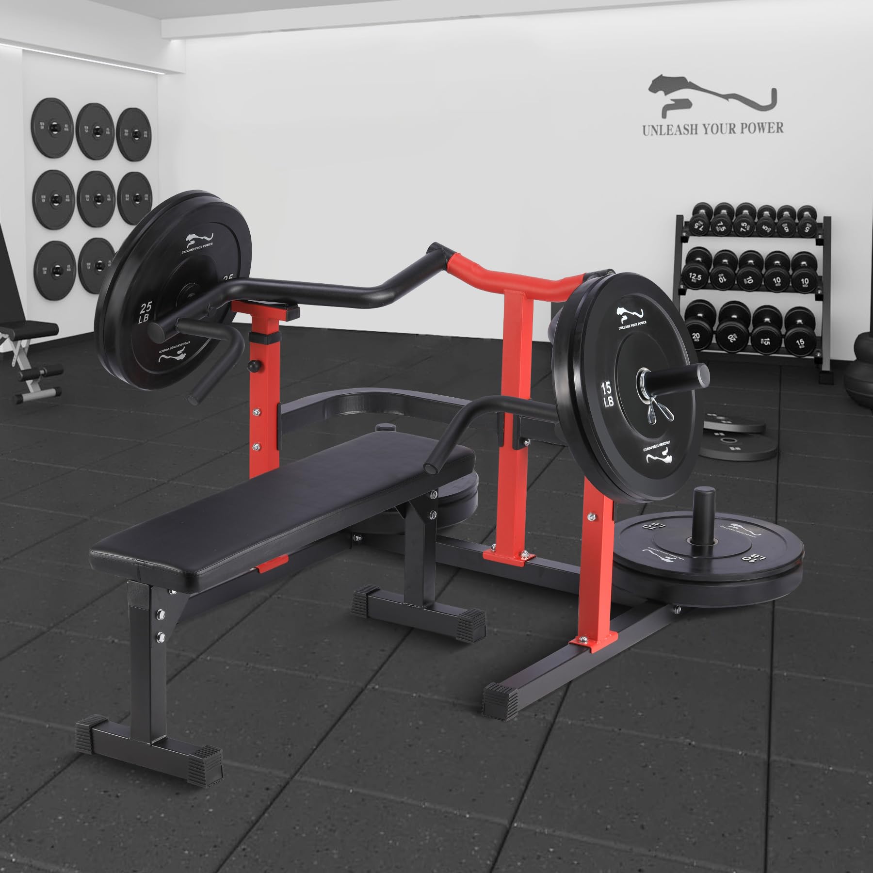 Chest Press Machine, 1050LBS Capacity, Independent Converging Arms, Weight Bench Press with Adjustable Flat Bench for Upper Body Workouts, Red