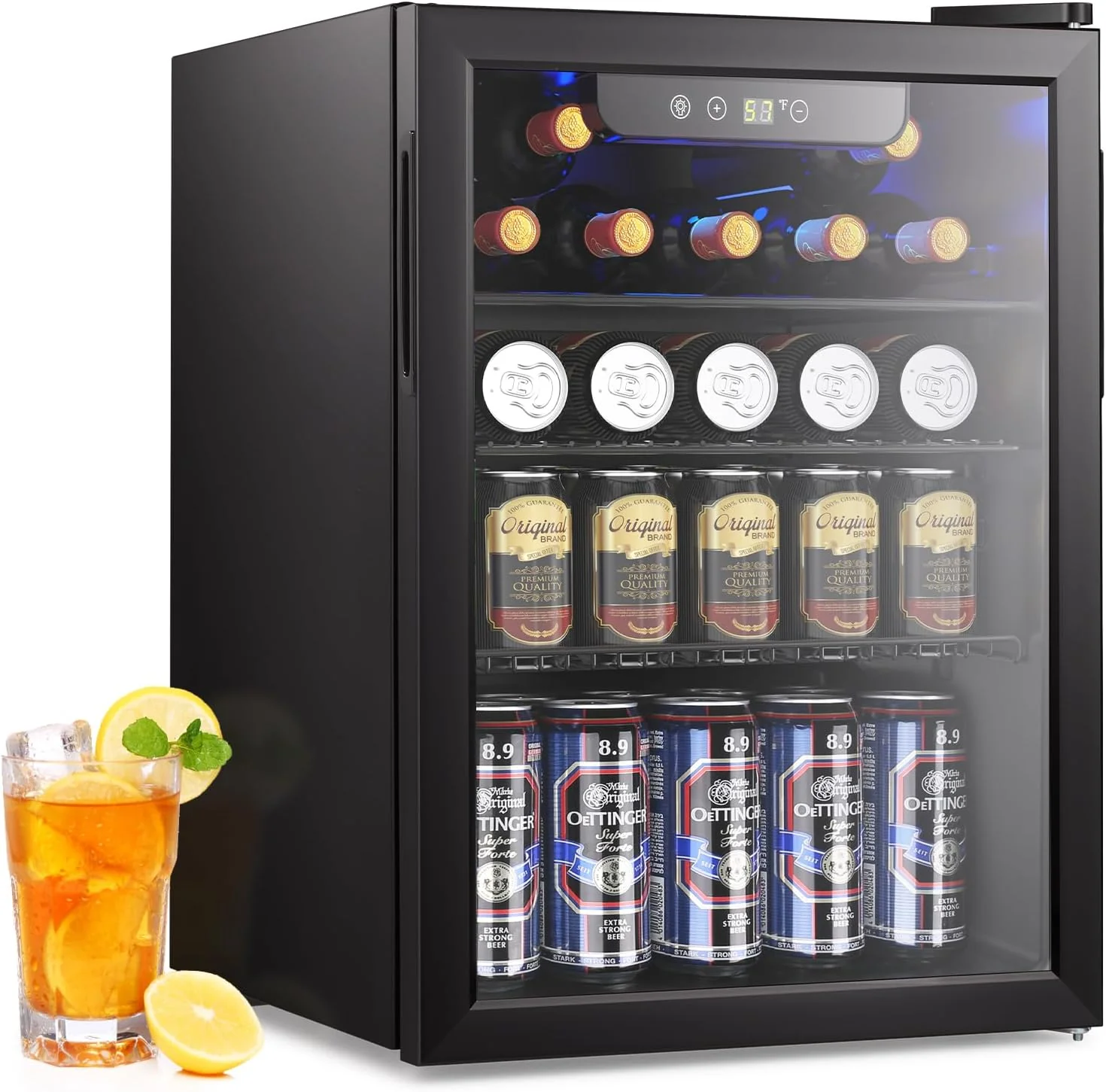 48 Can Beverage Refrigerator 12 Bottle Wine Cooler with Stainless Steel Glass Door