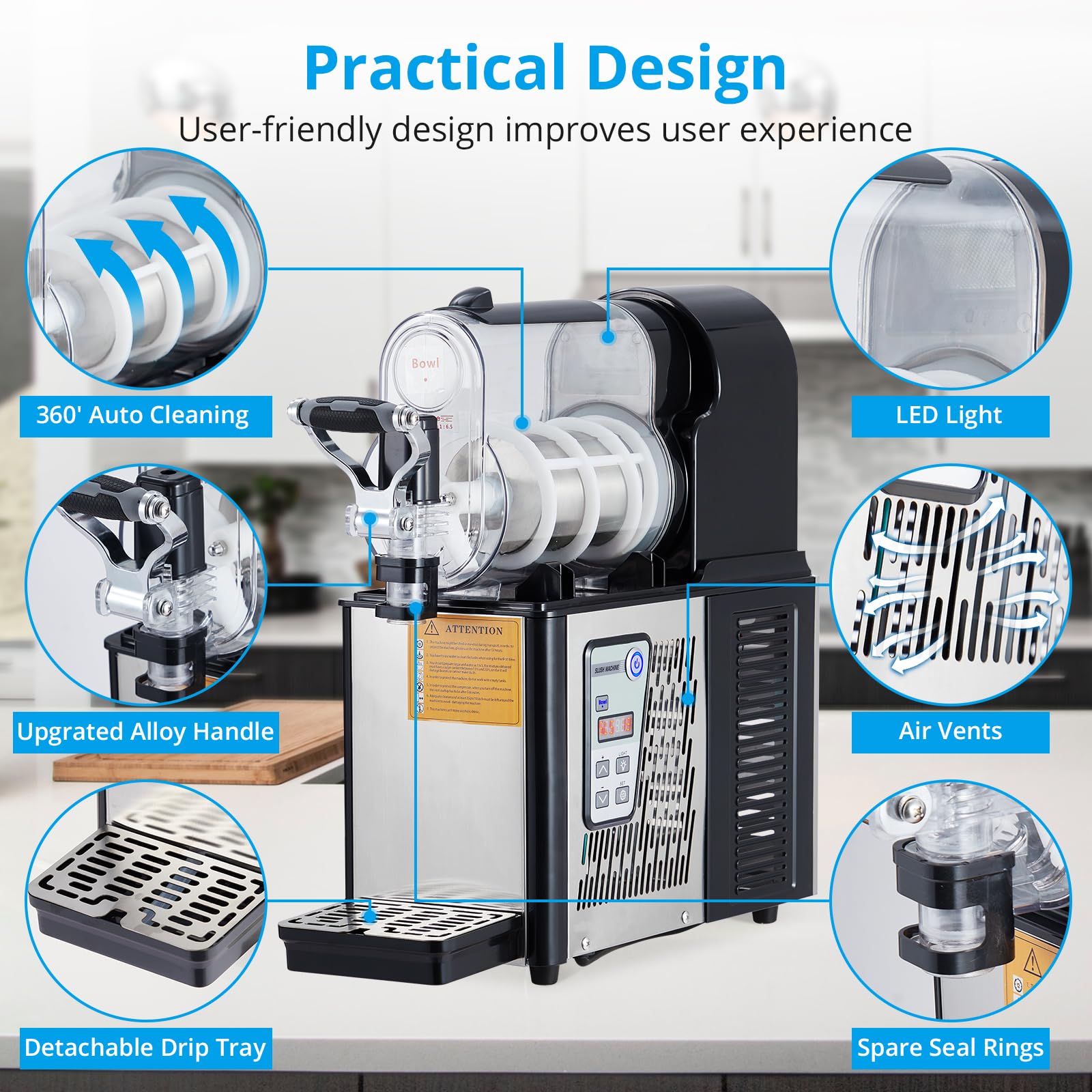 Slushie Machine 3L Stainless Steel Self-Cleaning Slushy Maker for Frozen Drinks,Snow Melting Ideal for Home,Coffee Shop,Restaurant