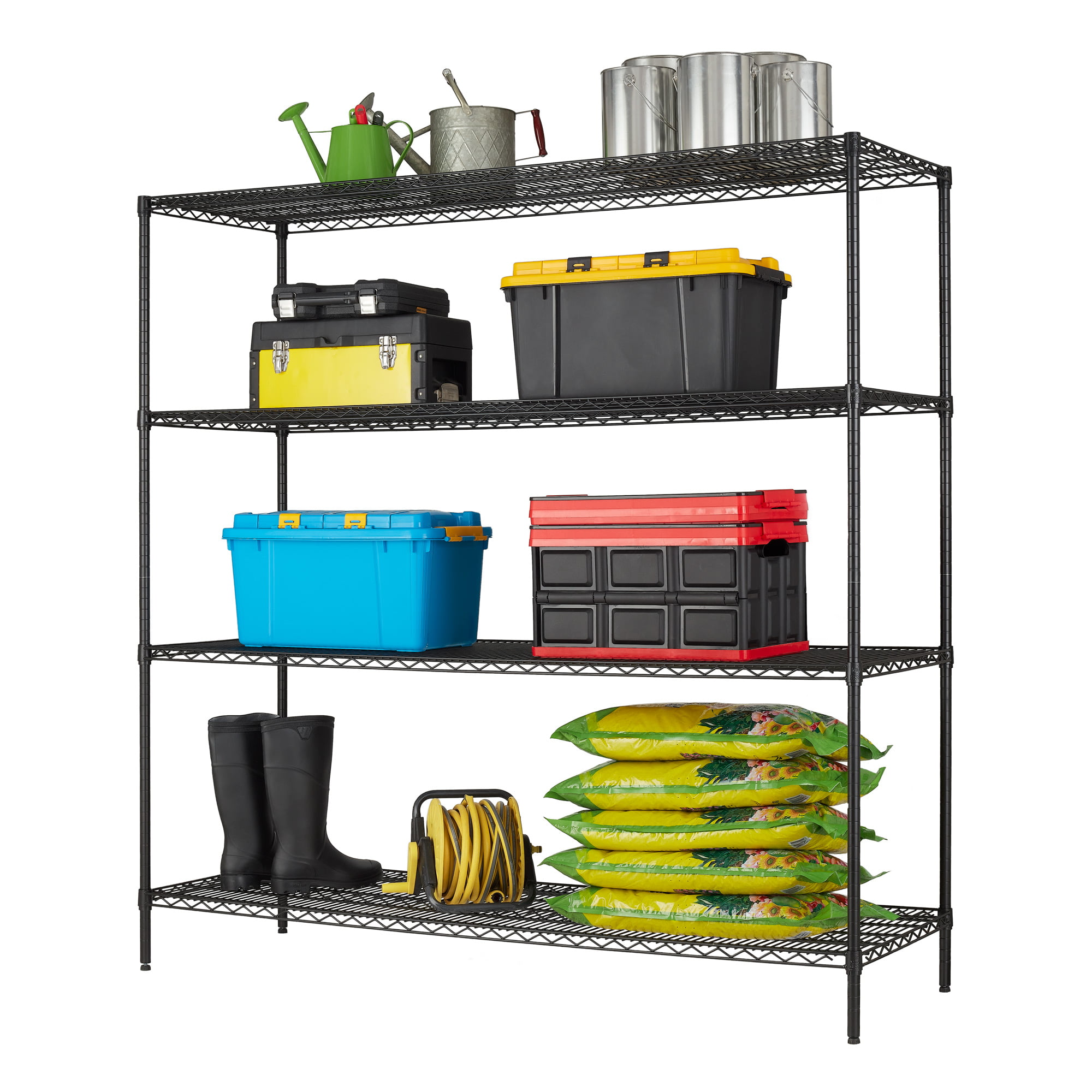 24 Dx72 Wx72 H 4 Shelf Commercial Wire Shelving Black Steel Each Shelf Capacity 1000 lbs