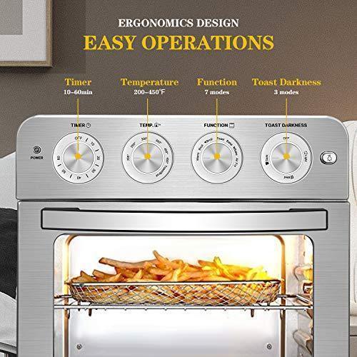 Geek Chef Air Fryer Toaster Oven, 6 Slice 24QT Convection Airfryer Countertop Oven, Roast, Bake, Broil, Reheat, Fry Oil-Free, Cooking Accessories Included, Stainless Steel, Silver, 1700W