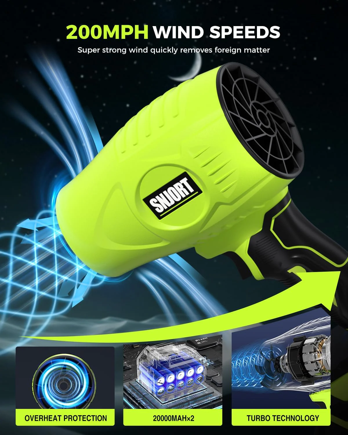 Leaf Blower Cordless with Battery and Charger, 500,000 RPM, Extended Nozzle, Lightweight Handheld Design, Turbo Jet Blower for Patio Cleaning