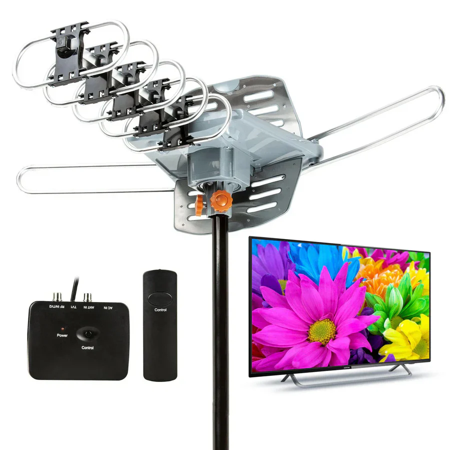 Long Range Digital HD TV Antenna with Full 360 Directional Motor and Mounting Pole
