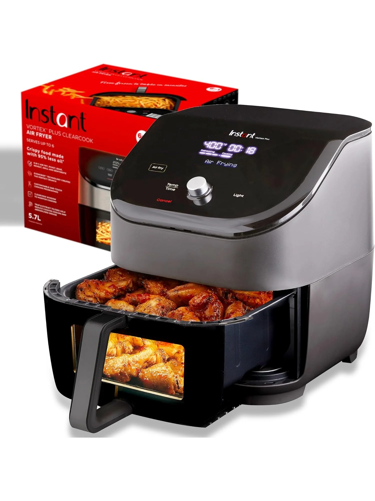 Instant Vortex Plus 6QT ClearCook Air Fryer, Clear Windows, Custom Program Options, 6-in-1 Functions, Crisps, Broils, Roasts, Dehydrates, Bakes, Reheats, from the Makers of Instant Pot, Black