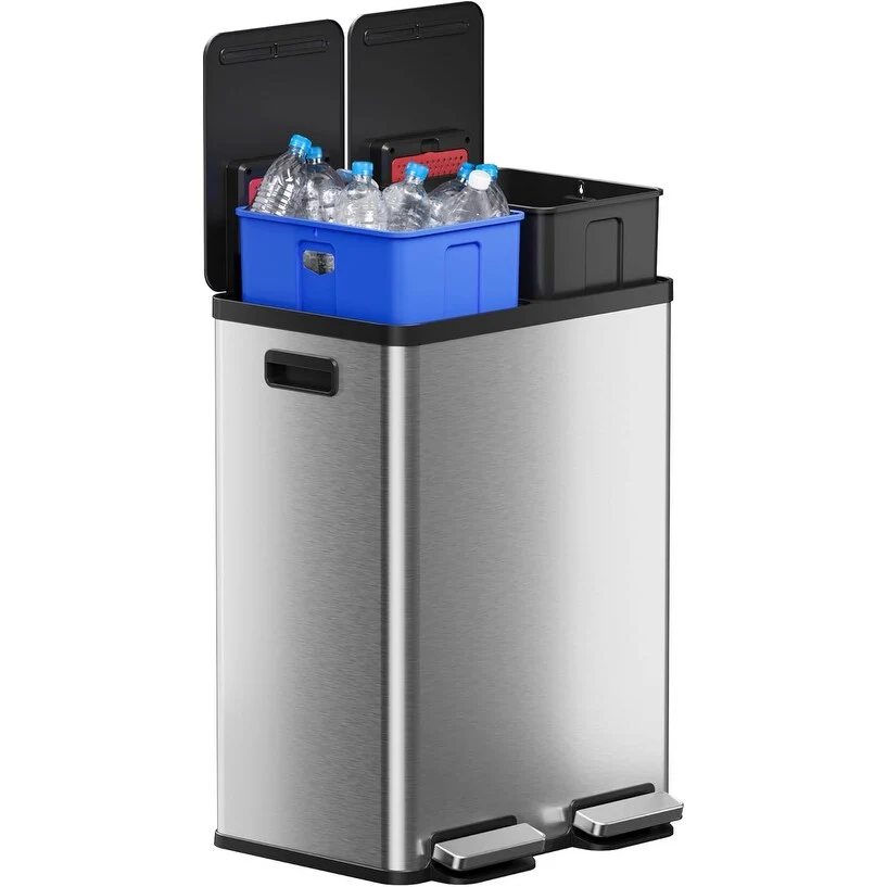 iTouchless 16 Gal SoftStep Stainless Steel Combo Trash & Recycle Bin