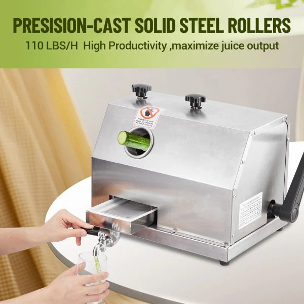 Manual Sugar Cane Juicer Machine, Sugar Cane Press with 3 Stainless Steel Drums and 2.4-inch Large Inlet, Sugarcane Juice Machine with 110LBS/H, Suitable for Home/Commercial Use