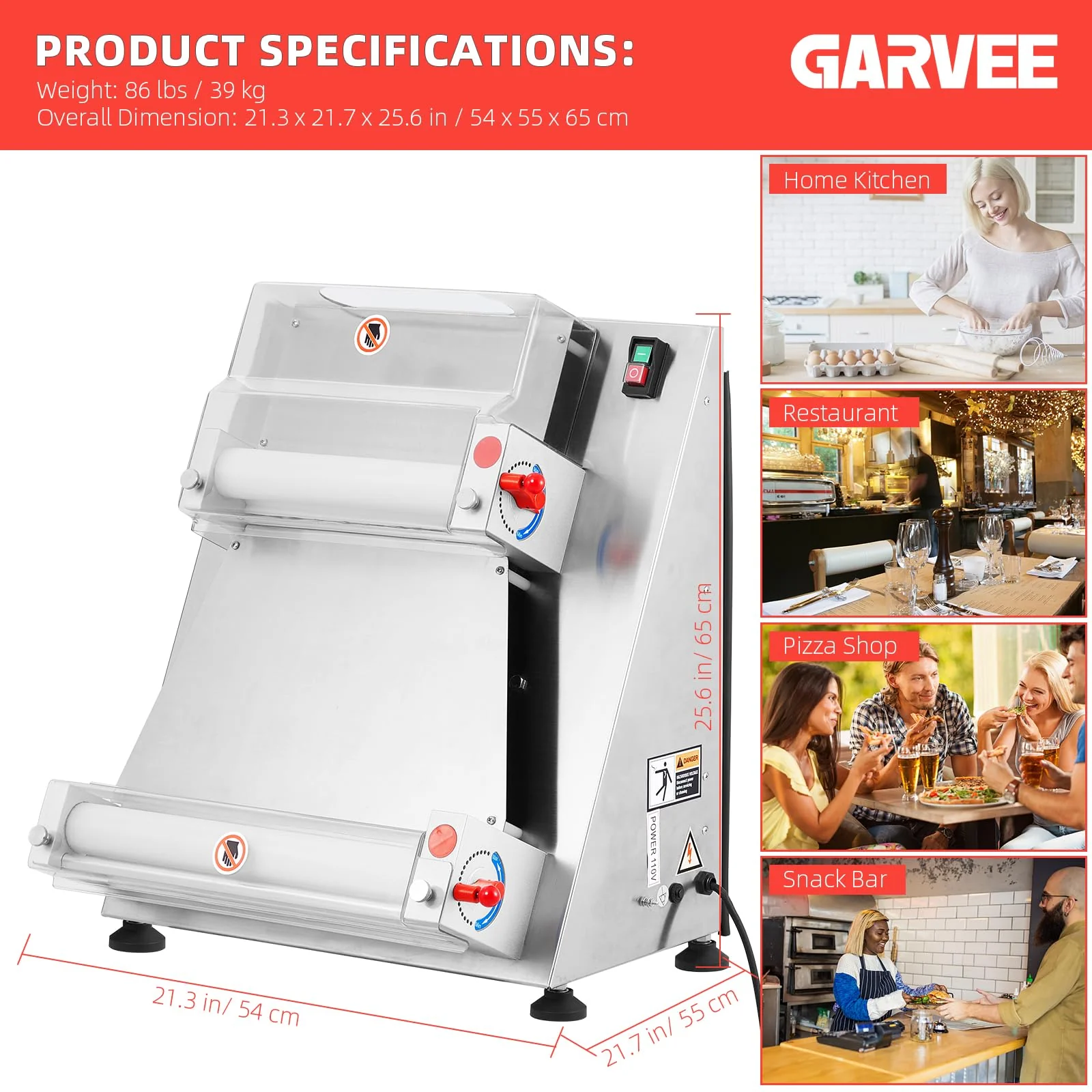 Garvee Commercial Pizza Dough Roller Sheeter, Max 16