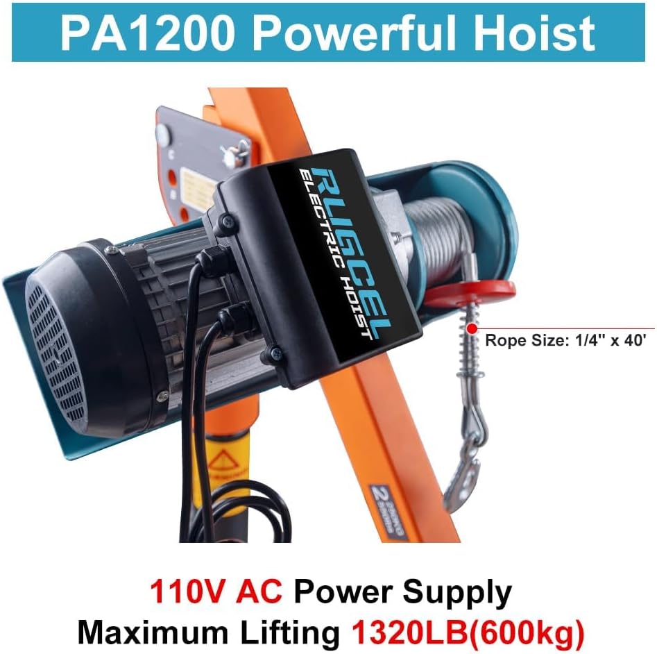 1100lb Folding Dismountable Household Hoist Truck Crane with Electric Hoist (110V) – 880lb Pulling Force, Jib Cranes for Factory, Warehouse, Construction