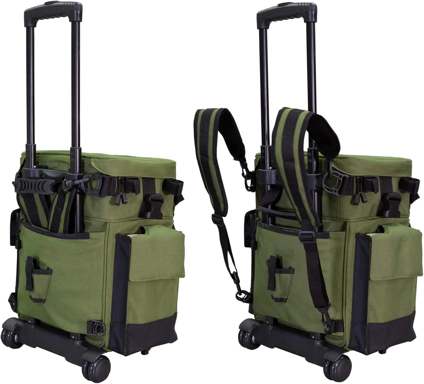 2025 Elkton Outdoors Rolling Tackle Box with Wheels - Waterproof Rolling Fishing Backpack, 5 Removable Tackle Trays, 4 Rod Holders, Fishing Gifts for Men, Fish Tackle Bag, Roller Tackle Box