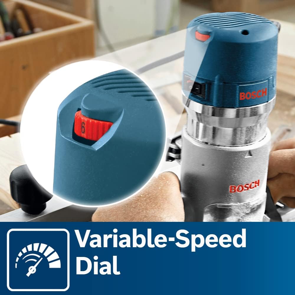 BOSCH 1617EVSPK Wood 12 Amp Router Tool Combo Kit – 2.25 Horsepower Plunge Router & Fixed Base with a Variable Speed