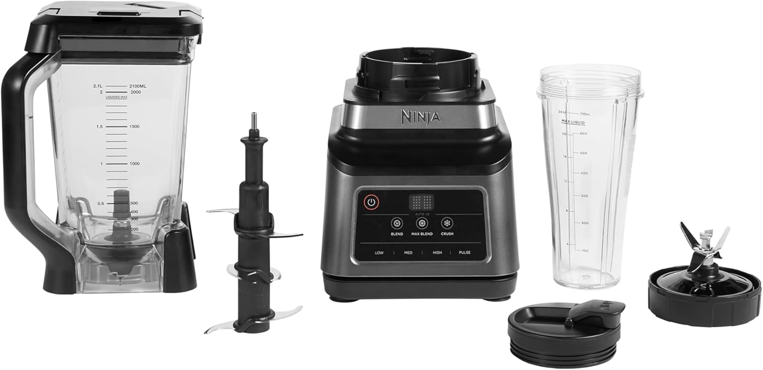 Ninja Mixer mit 2 Programmen: Mixen & Max Mixen, Impulsfunktion, 2x 700ml Becher mit Ausgussdeckel, 1000W, spülmaschinenfest, Mixer Smoothie Maker, Auto-iQ, Schwarz BN495EU
