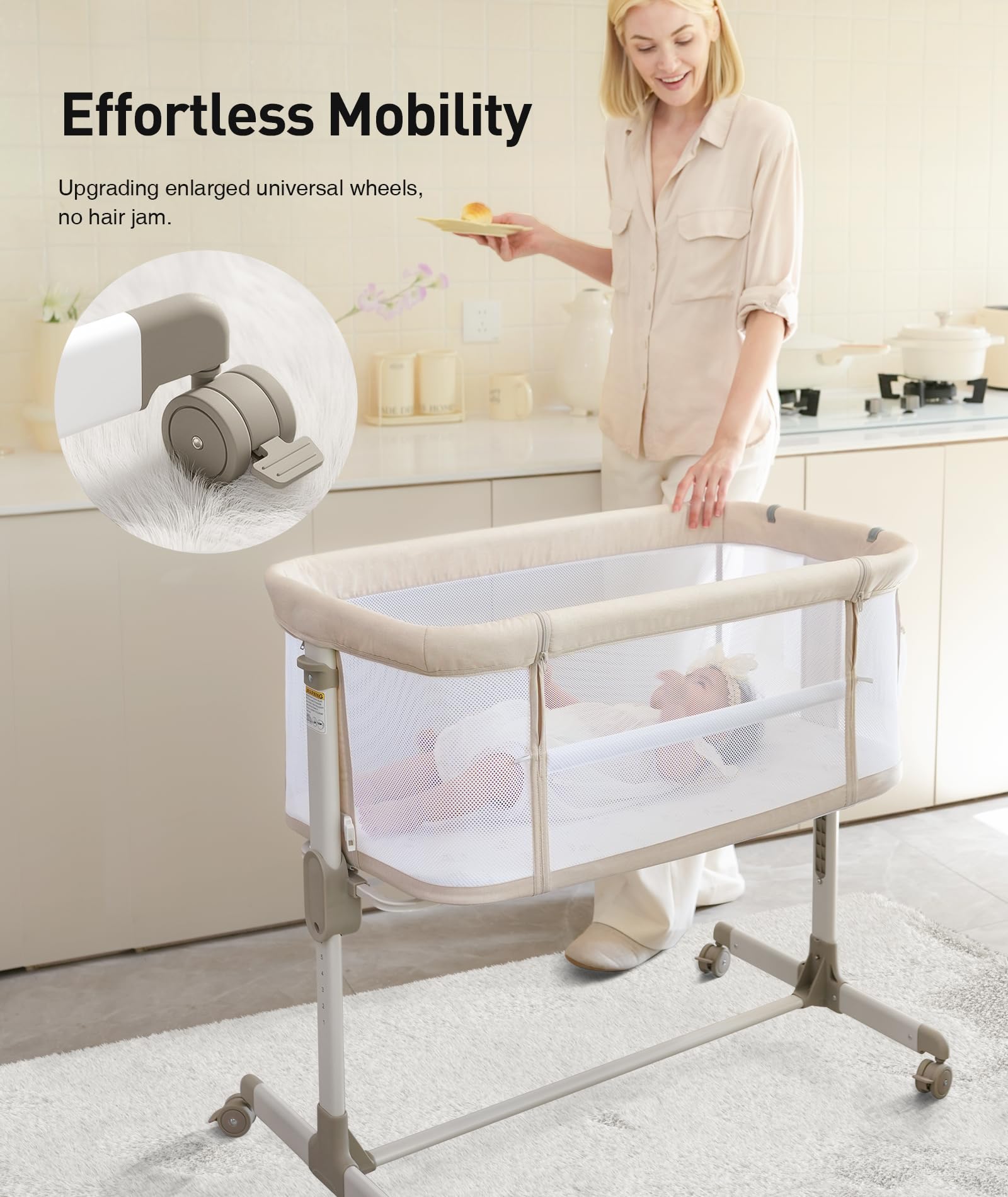 Fodoss Baby Bassinets Bedside Sleeper with Wheels