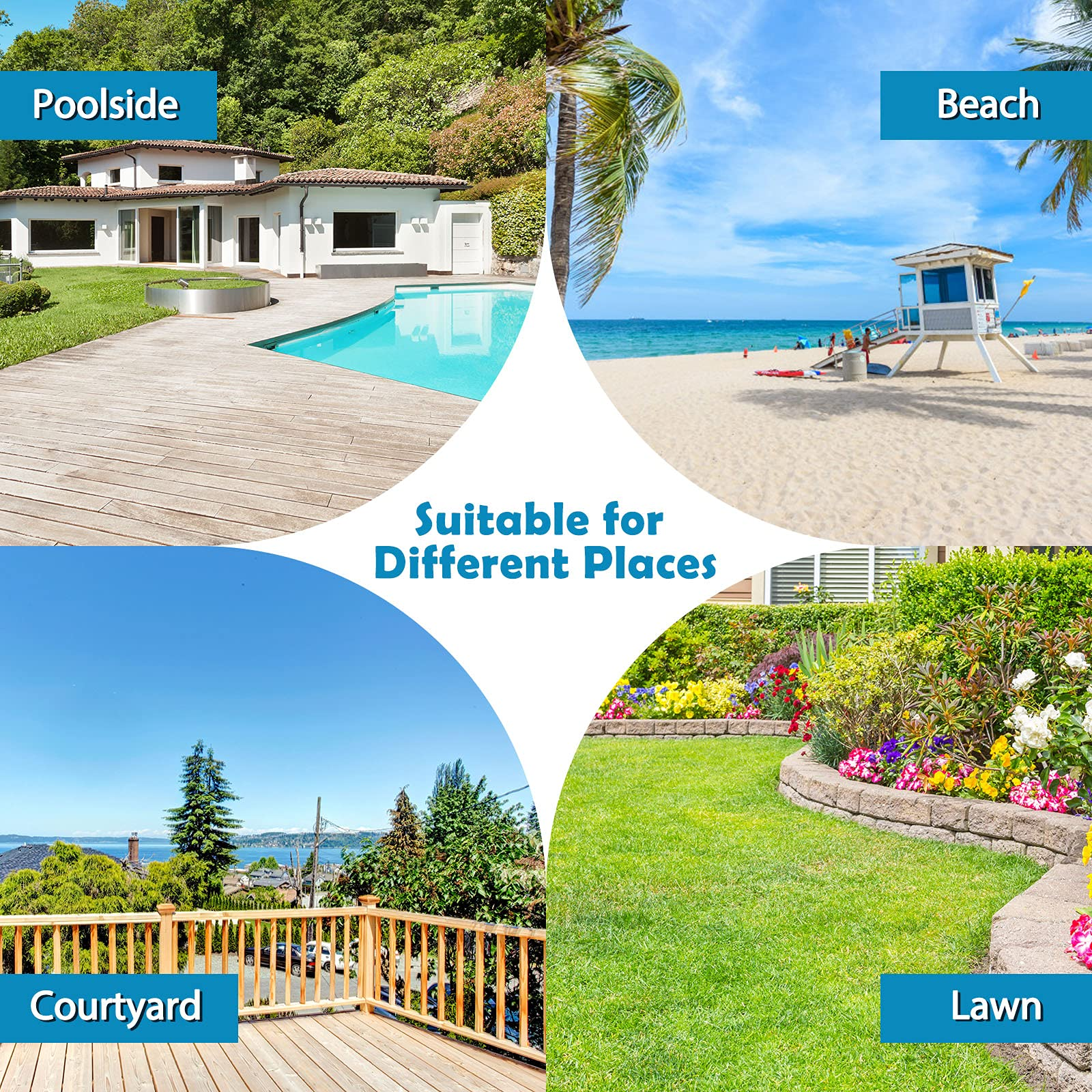 Folding Lounge Chair w/Shade Canopy and Storage Pocket