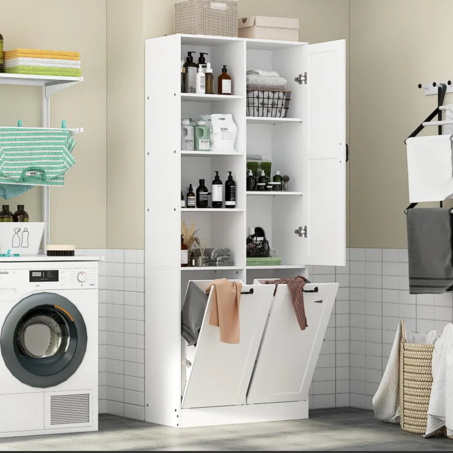 2025 Storage cabinet with laundry basket, display cabinet