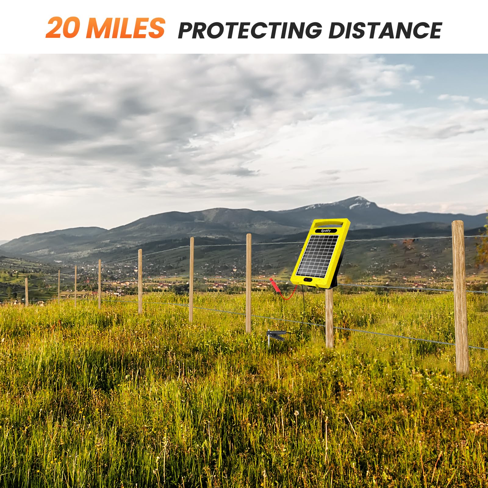 Epoify 24 Hour Solar Electric Fence Charger, Up to 10200v Output Range