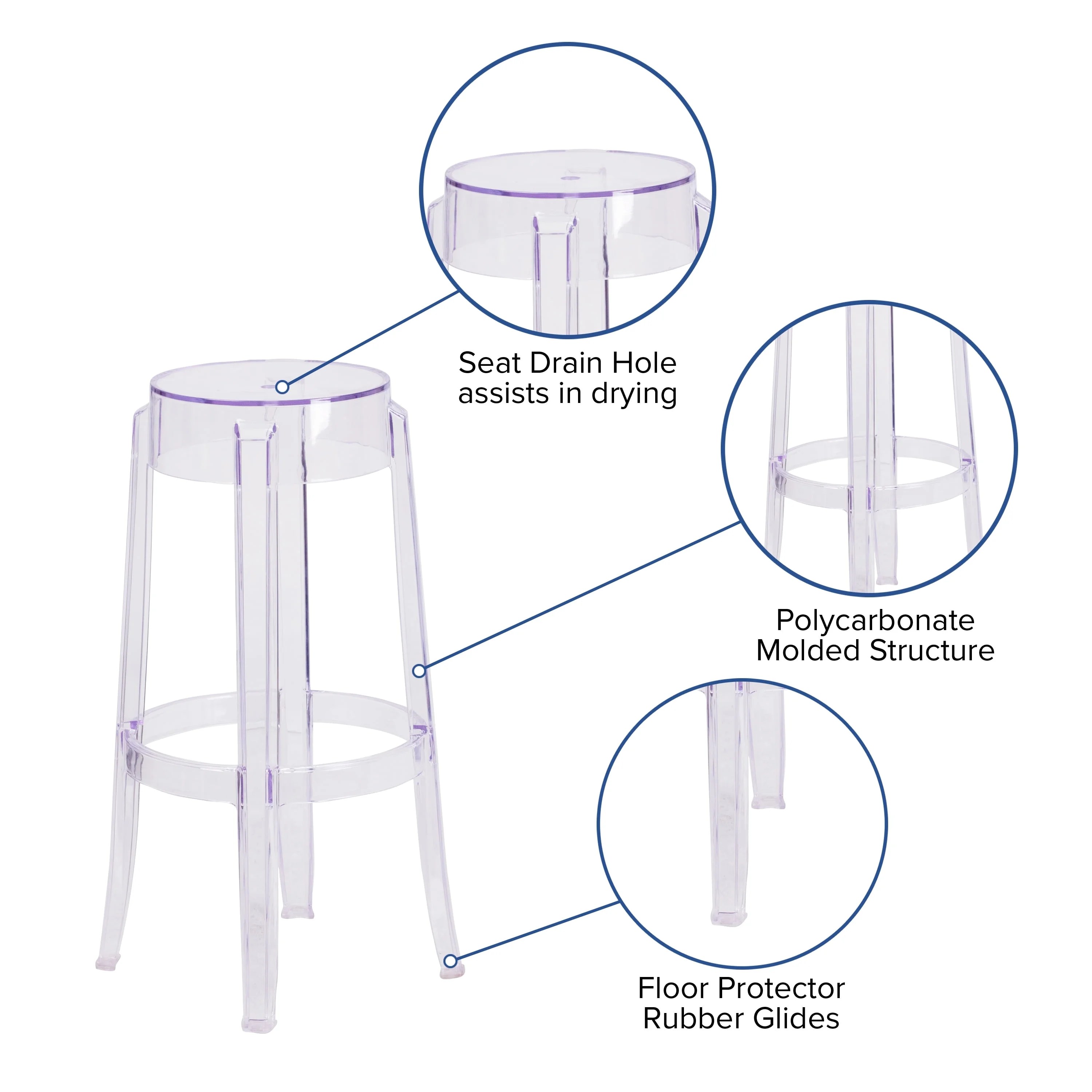 Flash Furniture Laney 29.75” High Transparent Barstool