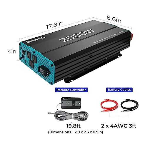 Renogy 2000W Pure Sine Wave Inverter 12V DC to 120V AC Converter for Home, RV, Truck