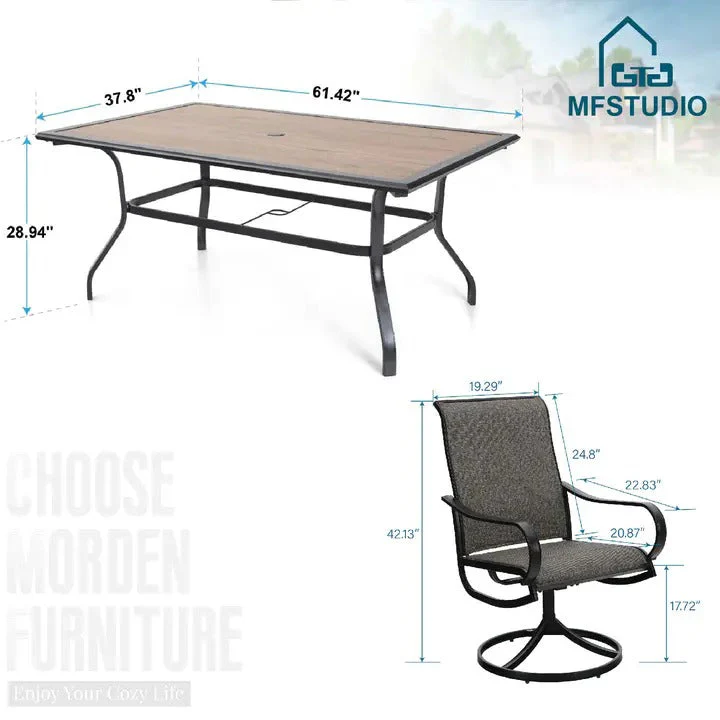 2025 8 Pieces Patio Dining Set with Umbrella,Outdoor Furniture Set with 6 Sling Dining Swivel Chairs