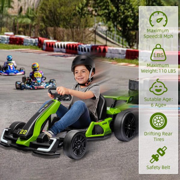 24V Electric Go Kart, with 300W Strong Motor, Drift/Sport Mode, Big Battery, Eva Tire,Length Adjustmen for Outdoor Racing Toy-Green