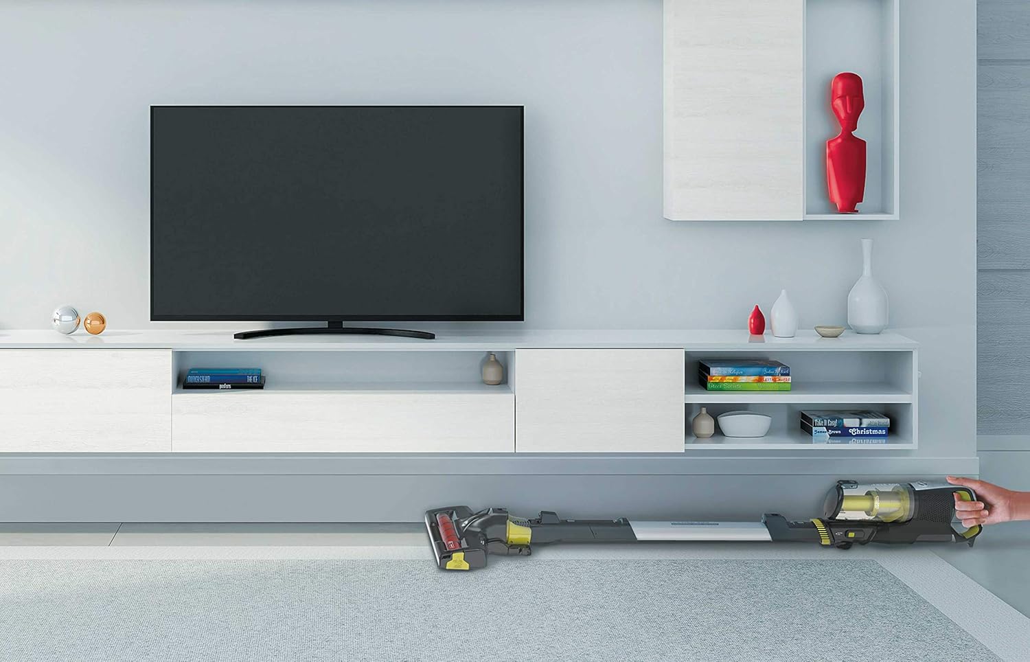 Hoover Akku-Staubsauger mit Tierhaar-Düse, austauschbare Walzen für Universalboden und sensible Bden, bis zu 30 Min. Laufzeit, beutellos, freistehend, leicht & kompakt verstaubar [HF522NPW]