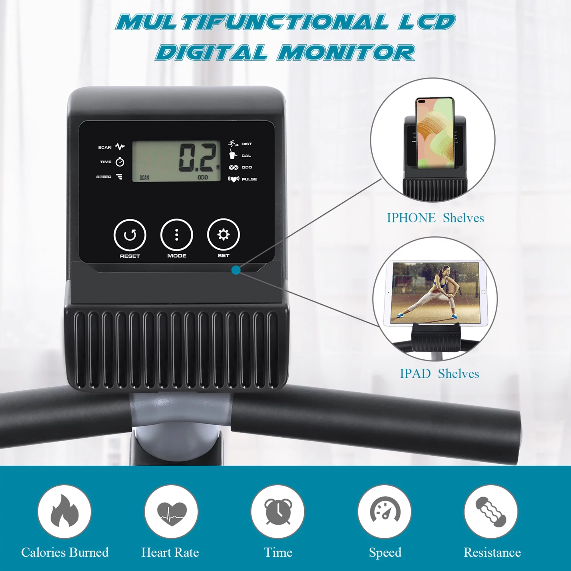 2025 Recumbent Exercise Bike with 8 Levels Adjustable Resistance, LCD Monitor, Pad Holder, Wheels