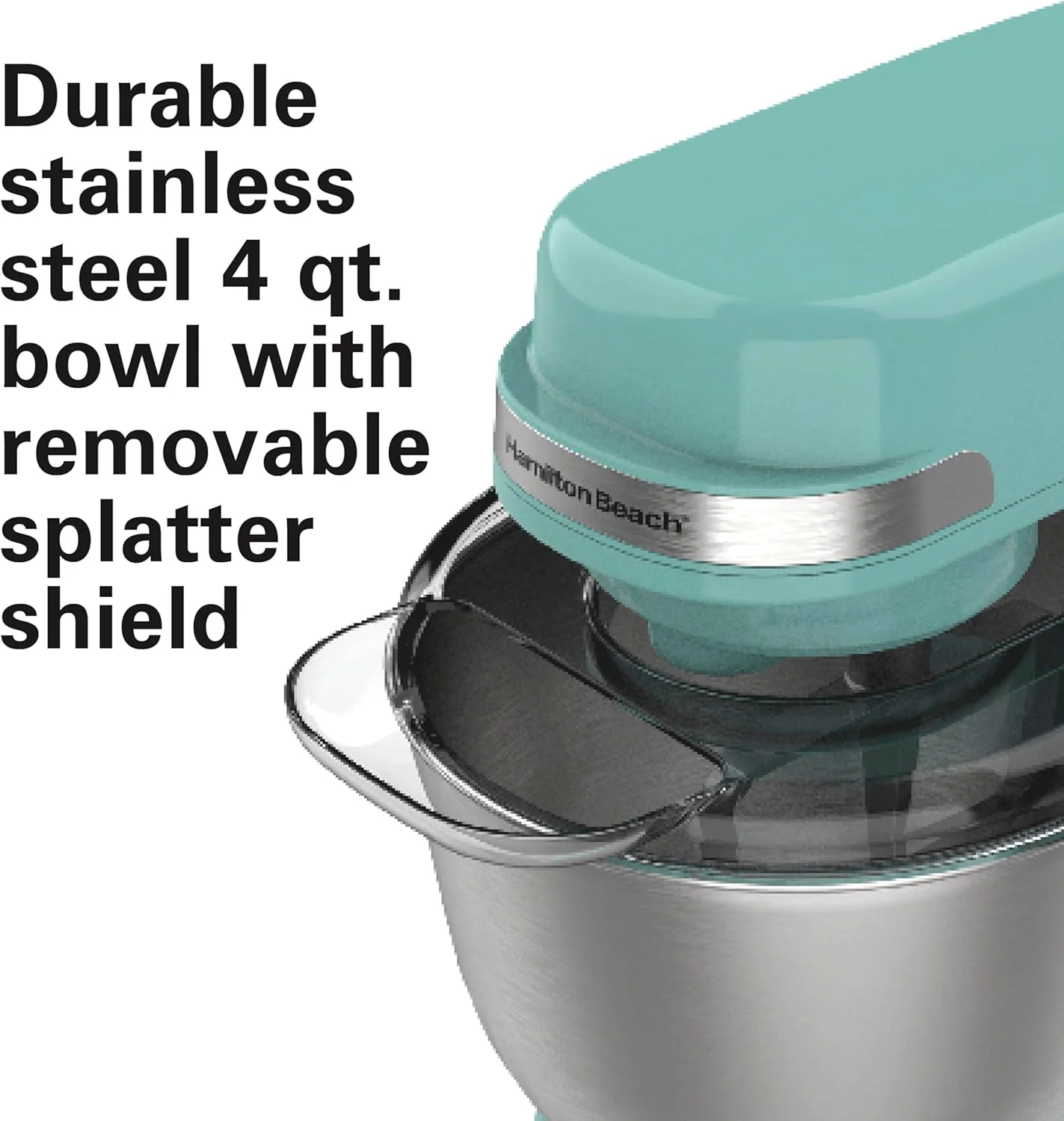 Hamilton Beach Electric Stand Mixer, 4 Quarts, Dough Hook, Flat Beater Attachments, Splash Guard 7 Speeds with Whisk, Black